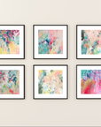 set of six pink mini art prints