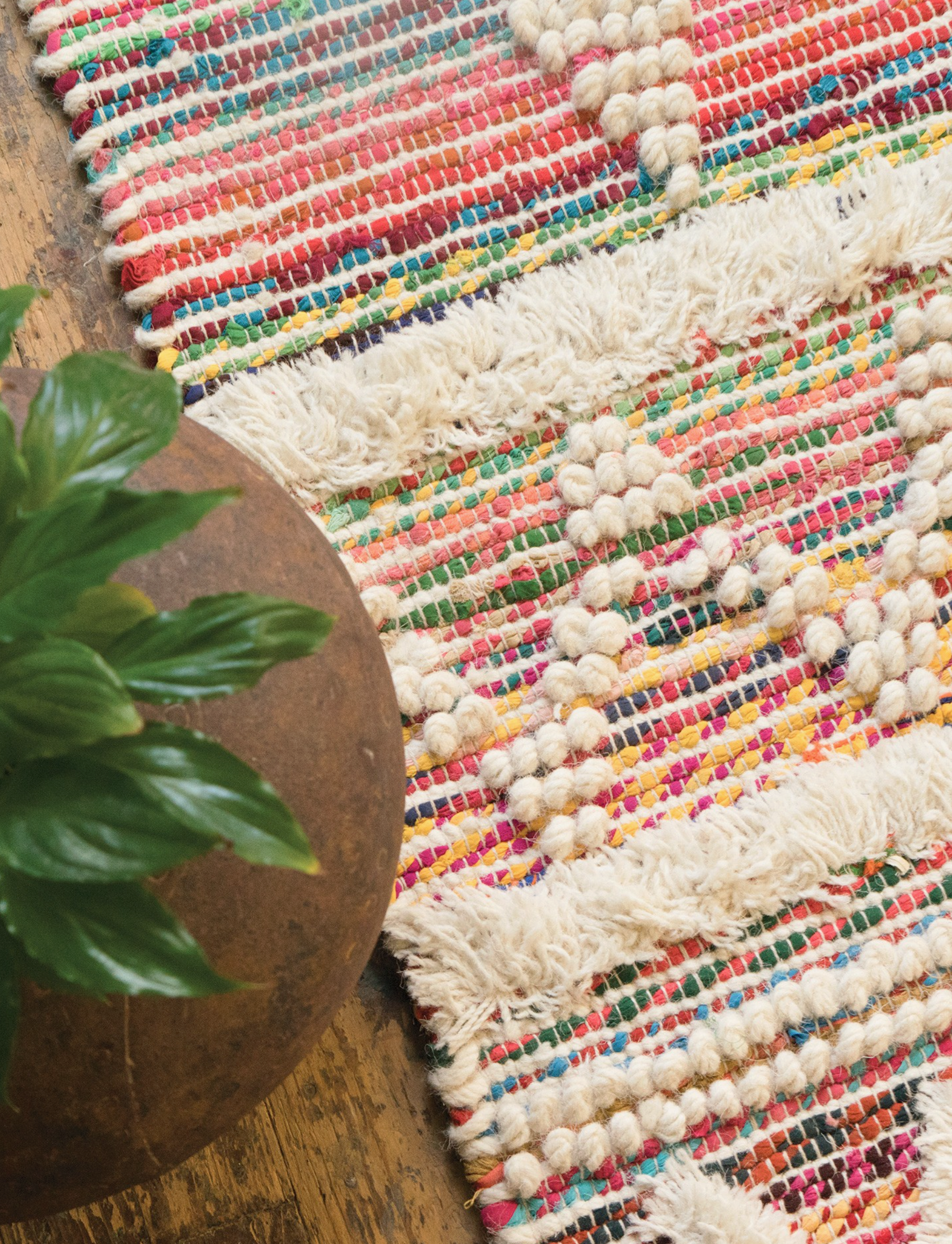 Multi colour wool and recycled threads rug