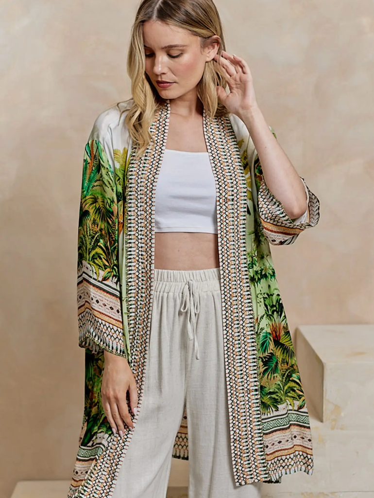 Tropical Palm Print Kimono