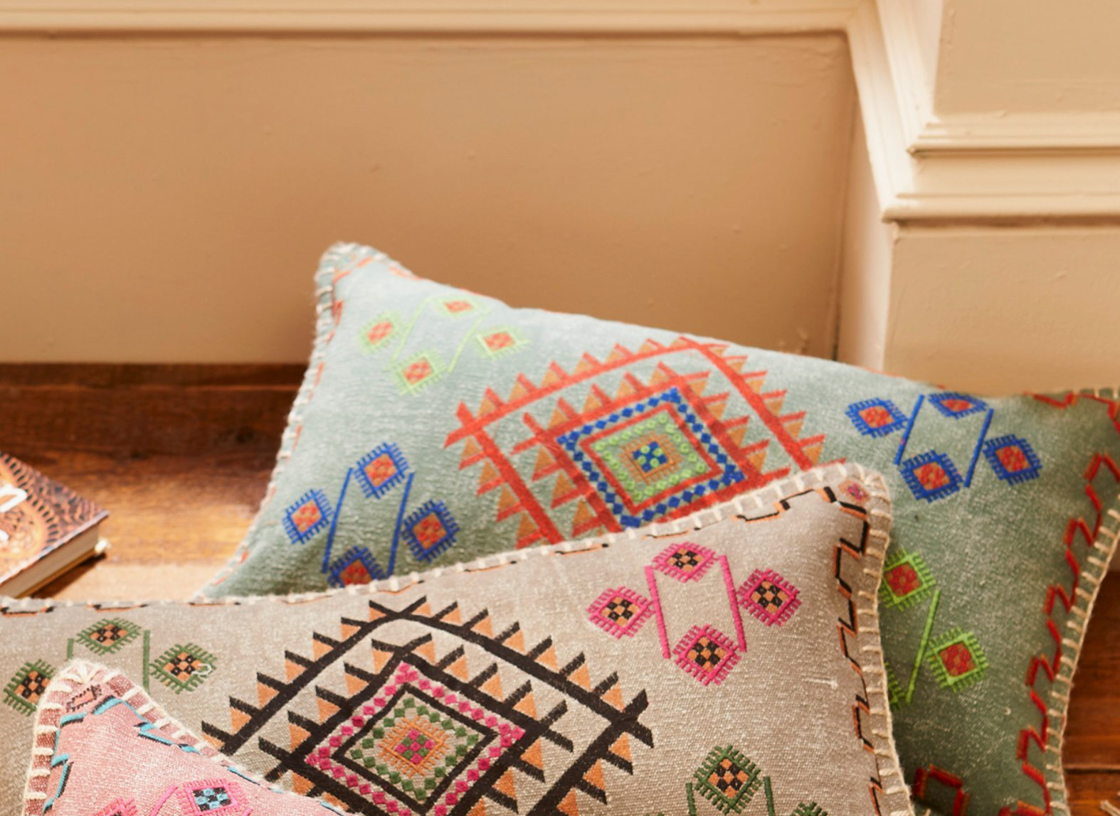 Teal Embroidered Stone Wash Cushion - Cover Only