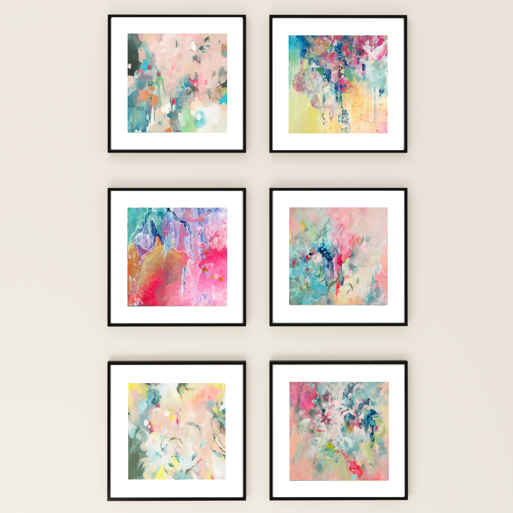 Set of Six Mini Art Prints in Pink