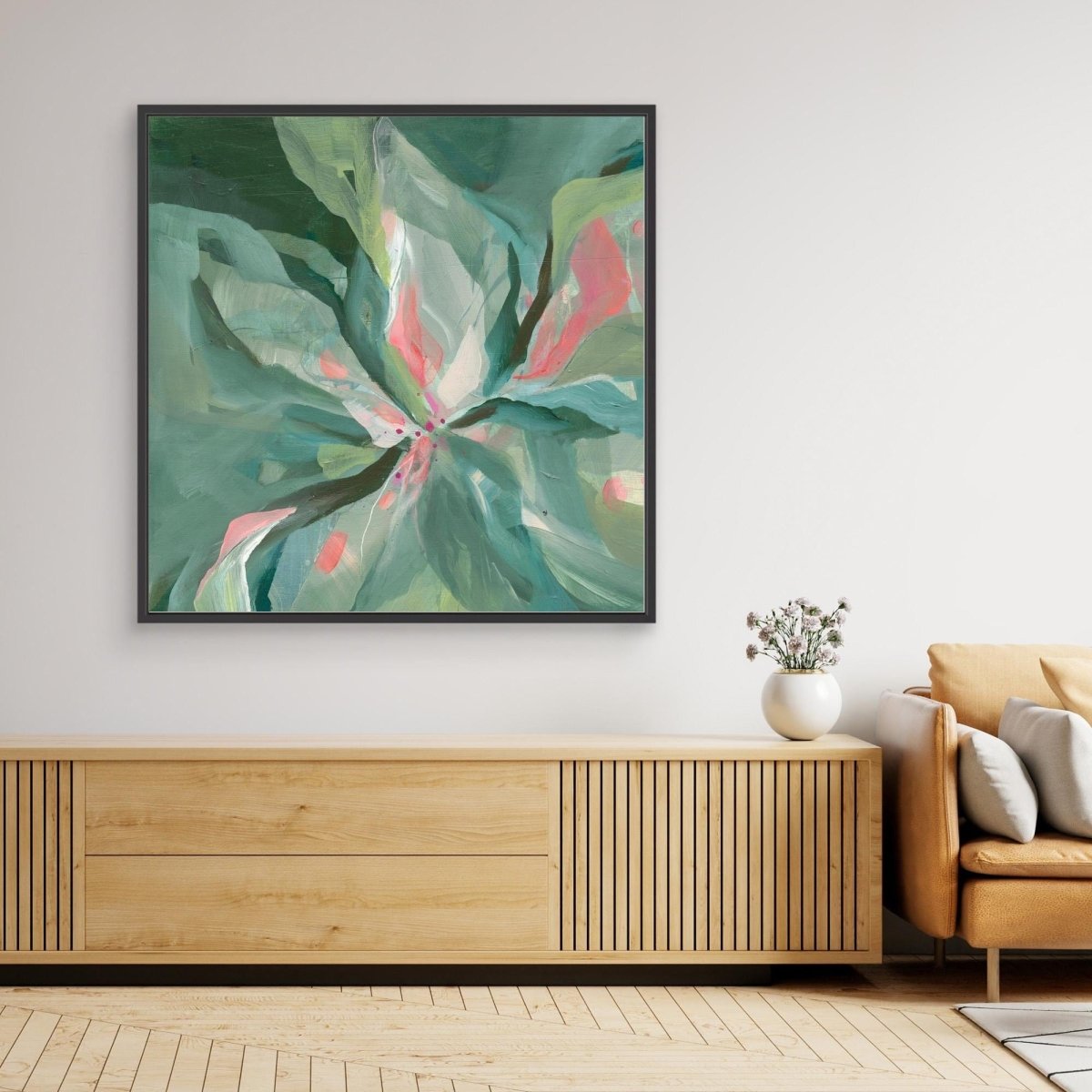 Wildflower Green Abstract Floral Canvas Art Print | Amanda Heath Art
