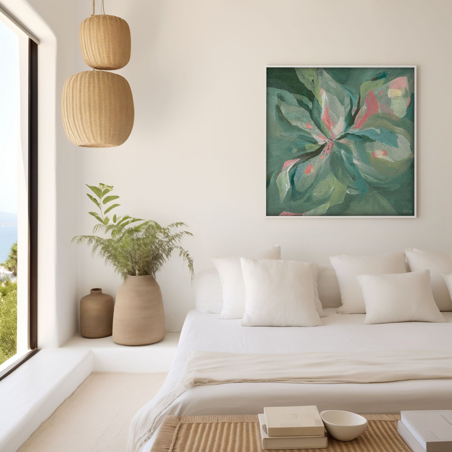 green abstract art bedroom
